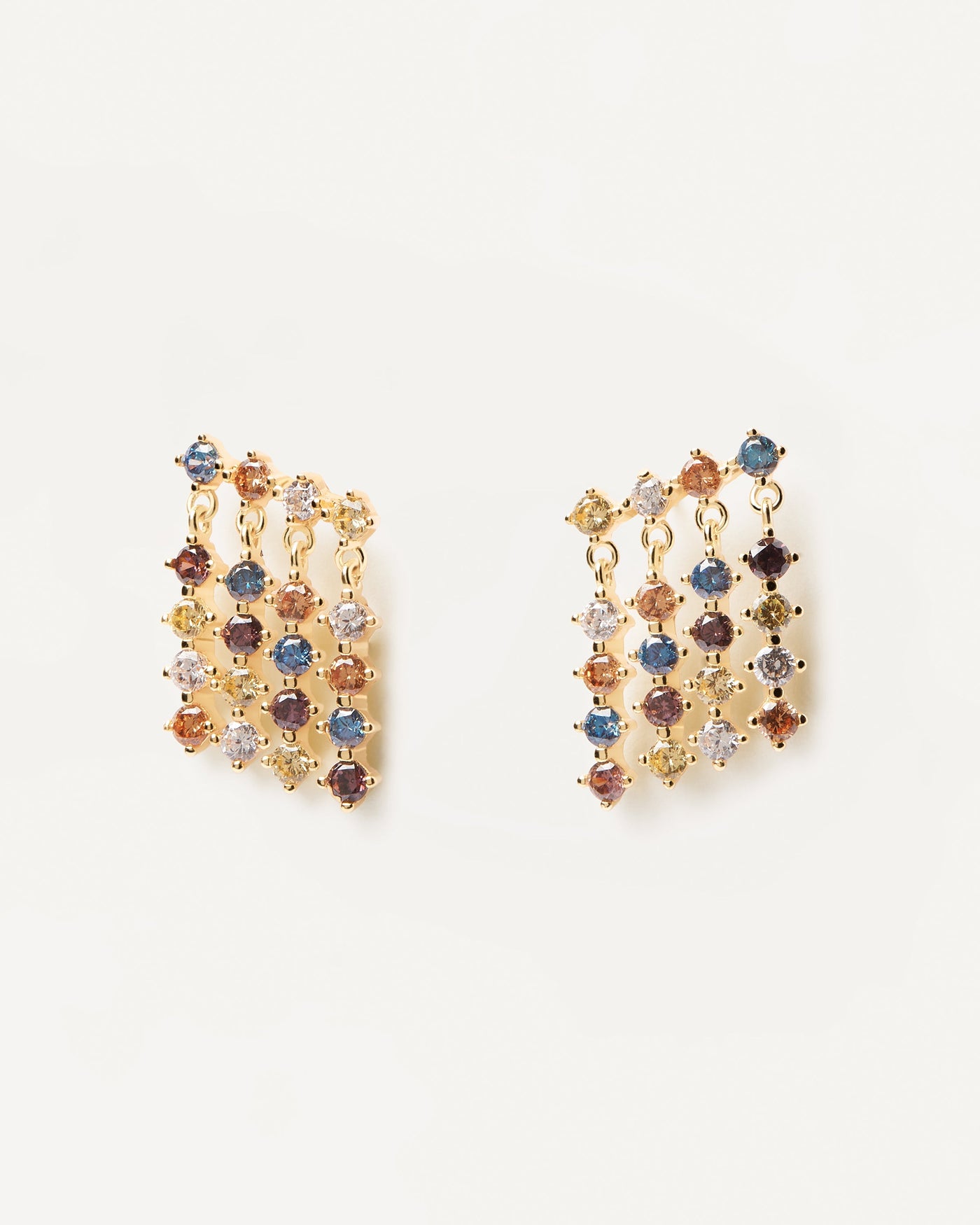 2023 Selection | Willow Earrings. Gold-plated silver hanging earrings made of 4 rows of 5 colorful stones each. Get the latest arrival from PDPAOLA. Place your order safely and get this Best Seller. Free Shipping.