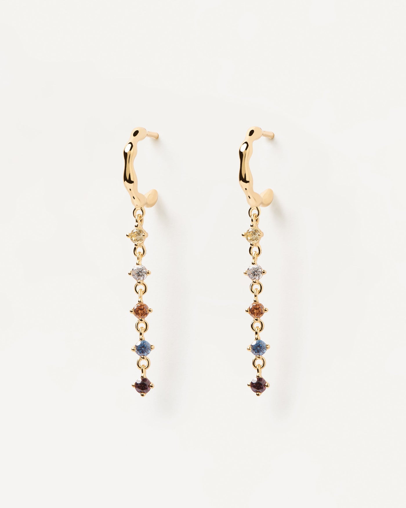 2023 Selection | Sage Earrings. Long earrings in gold-plated silver with five colorful zirconia. Get the latest arrival from PDPAOLA. Place your order safely and get this Best Seller. Free Shipping.