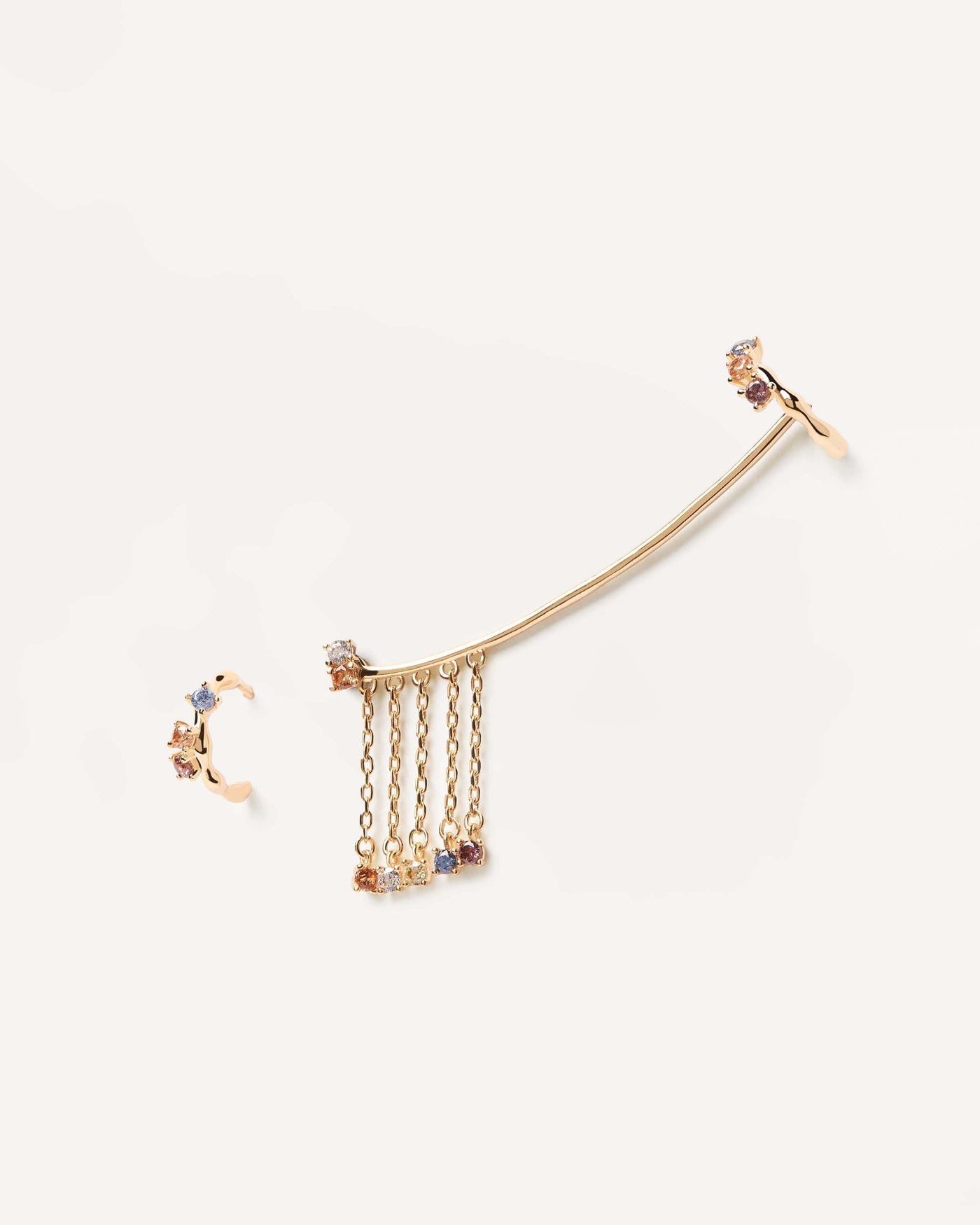2023 Selection | Pegasus Earrings. Asymetrical gold-plated silver ear cuff and earring with five color stones. Get the latest arrival from PDPAOLA. Place your order safely and get this Best Seller. Free Shipping.