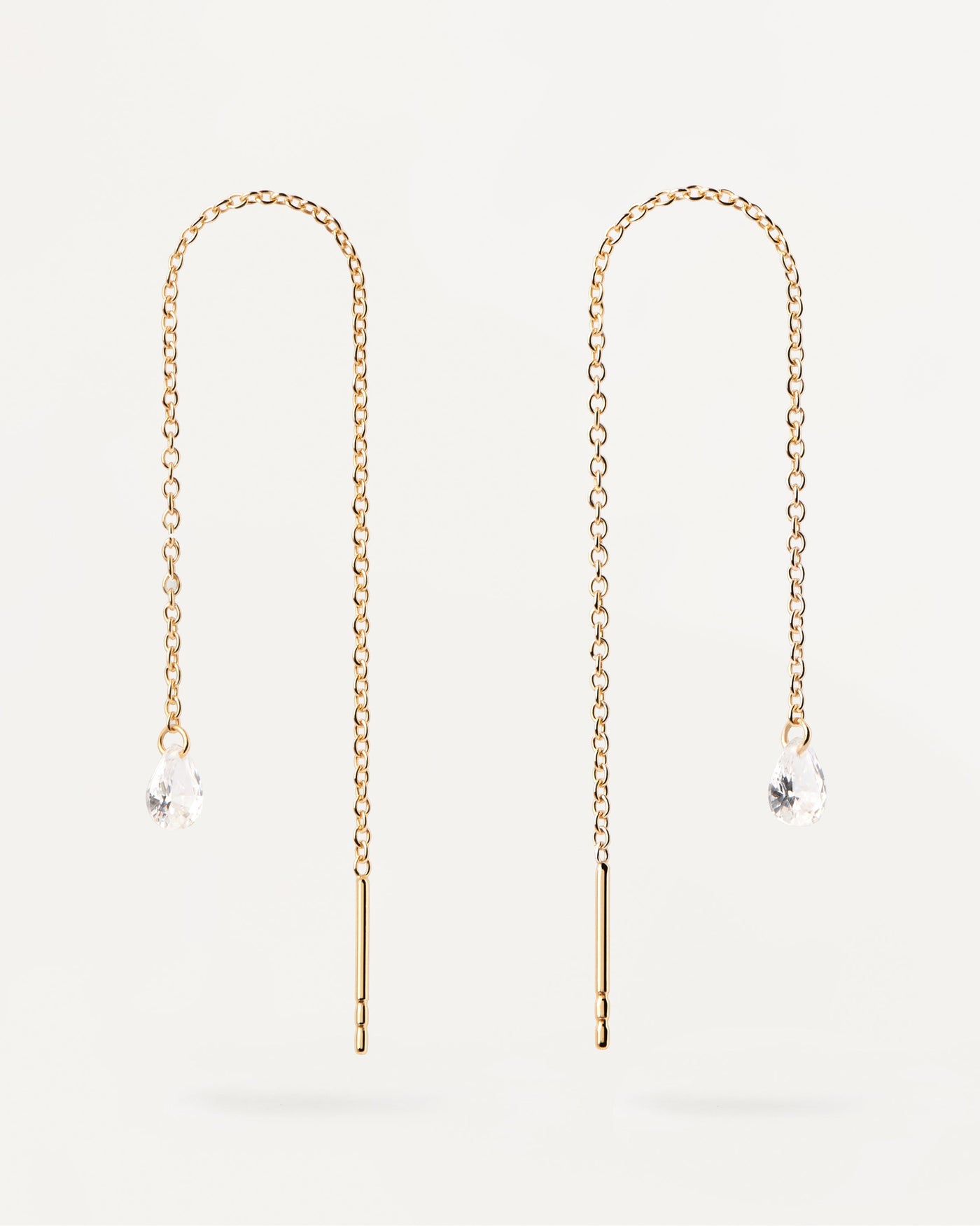 Long delicate earrings in gold plated silver with drop zirconia pen. Waterfall drop Earrings PDPAOLA
