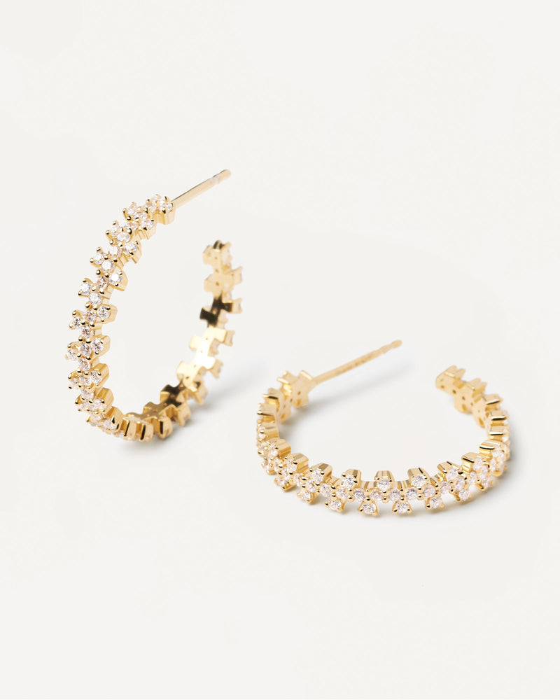 Gold-plated hoop earrings with white zirconia