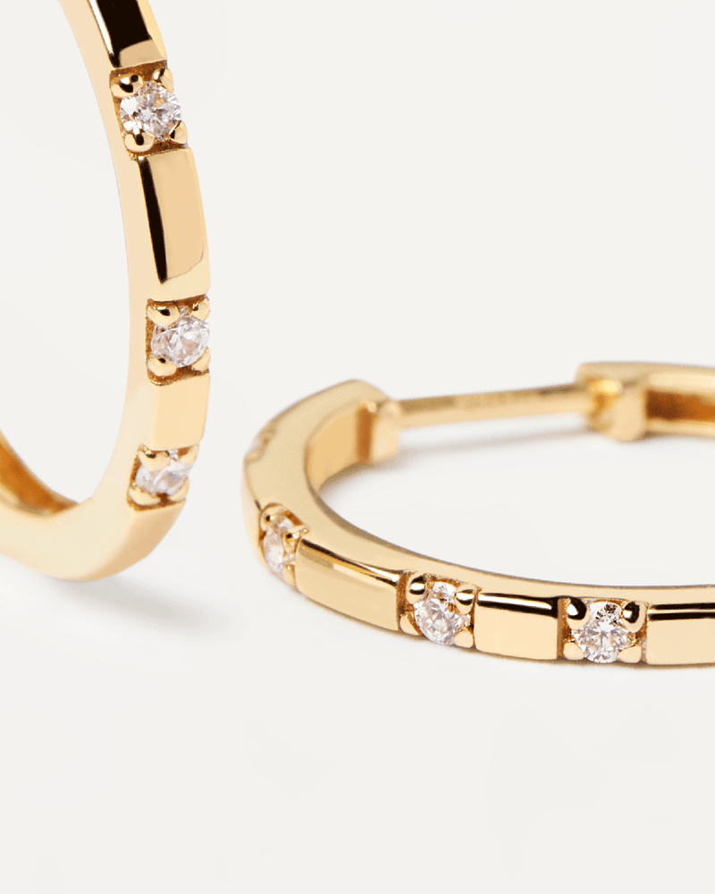 GRID Diamonds and Yellow Gold Frosty Hoops - 
  
