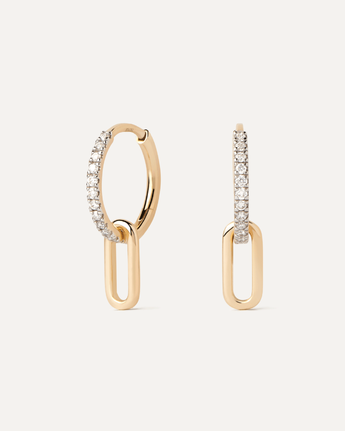 Halber Eternity creolen aus massivem Gelbgold und Diamanten mit ovalem Anhänger