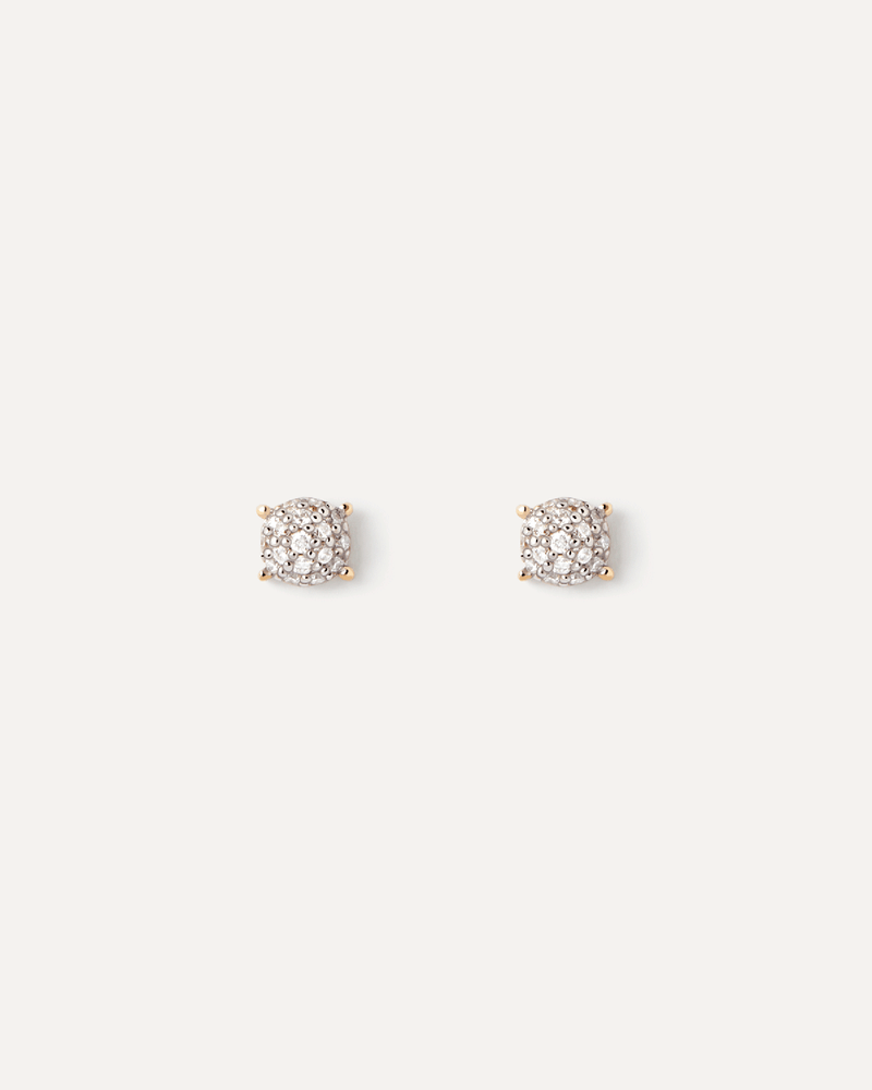 Boucles d'oreilles clous rond minimaliste en or jaune avec pavé de diamants de laboratoire