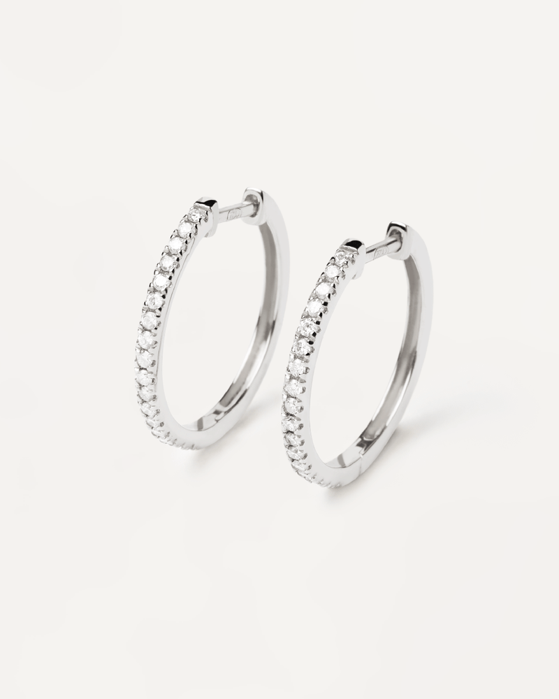 Diamonds and White Gold Eternity Medium Hoops - 
  
    18K White gold / Rhodium silver plating
  
