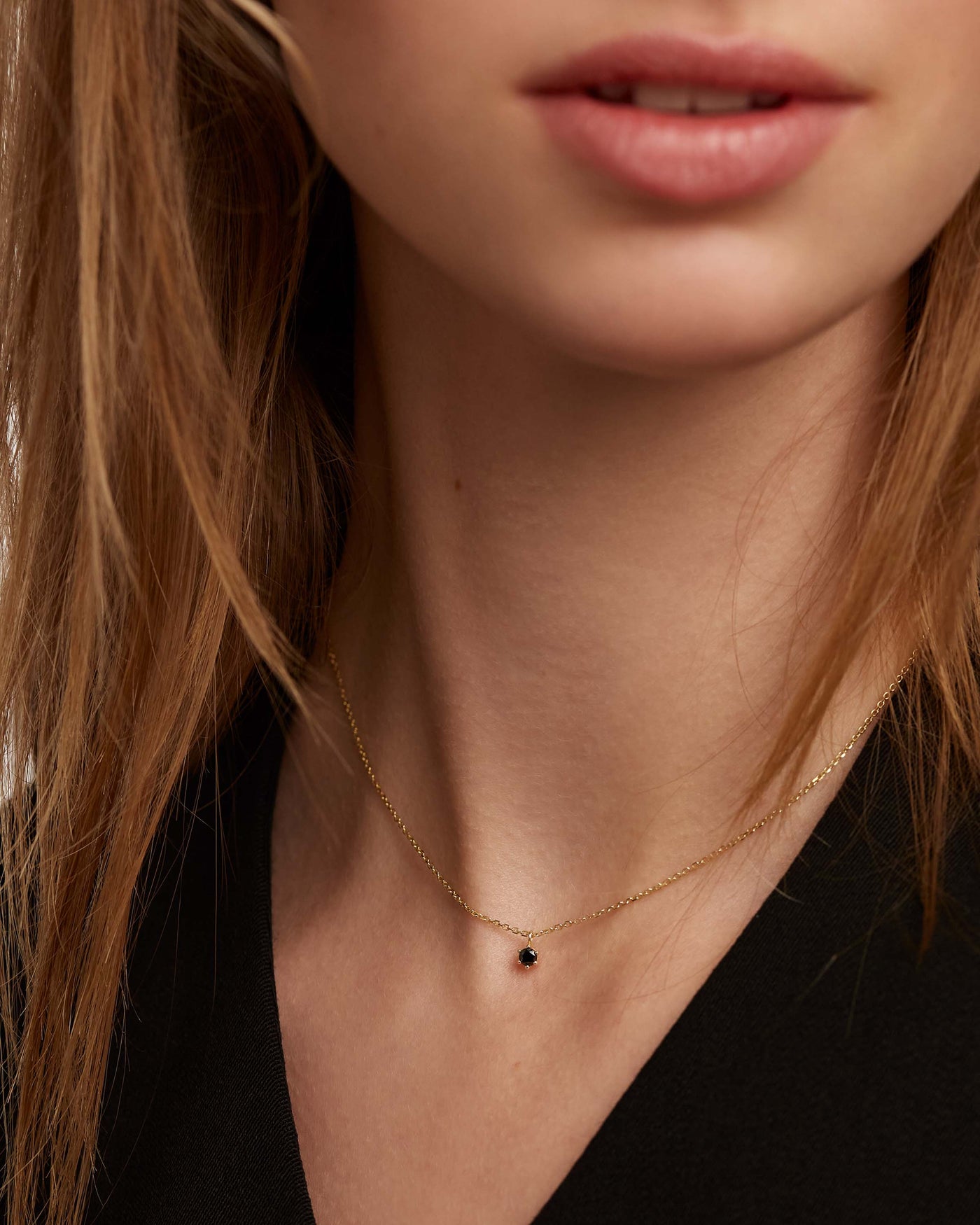 Black Solitary Necklace 
  
    Sterling Silver / 18K Gold plating
  
