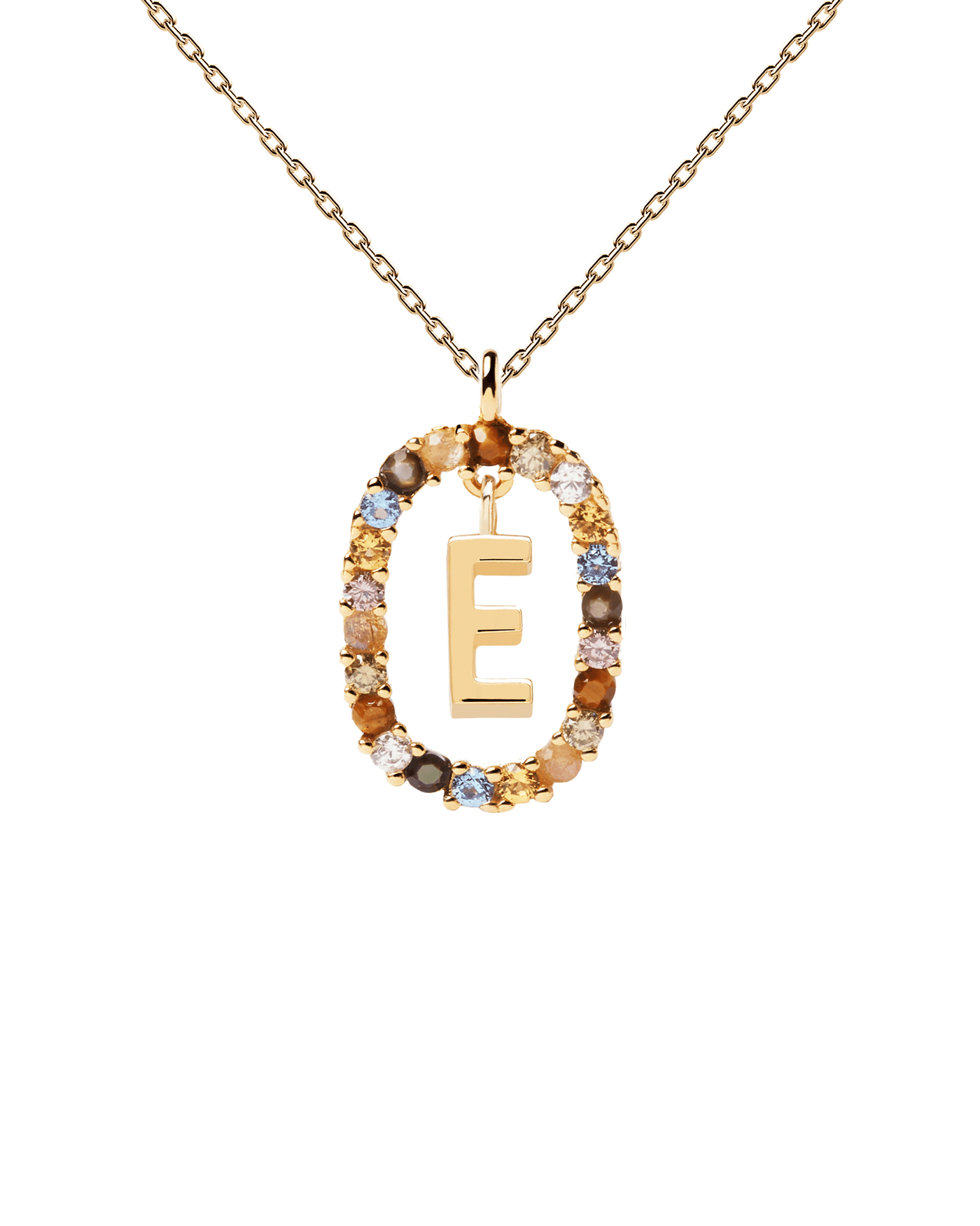 Collar Letra E - 
  
    Plata de Ley / Baño de Oro 18K
  
