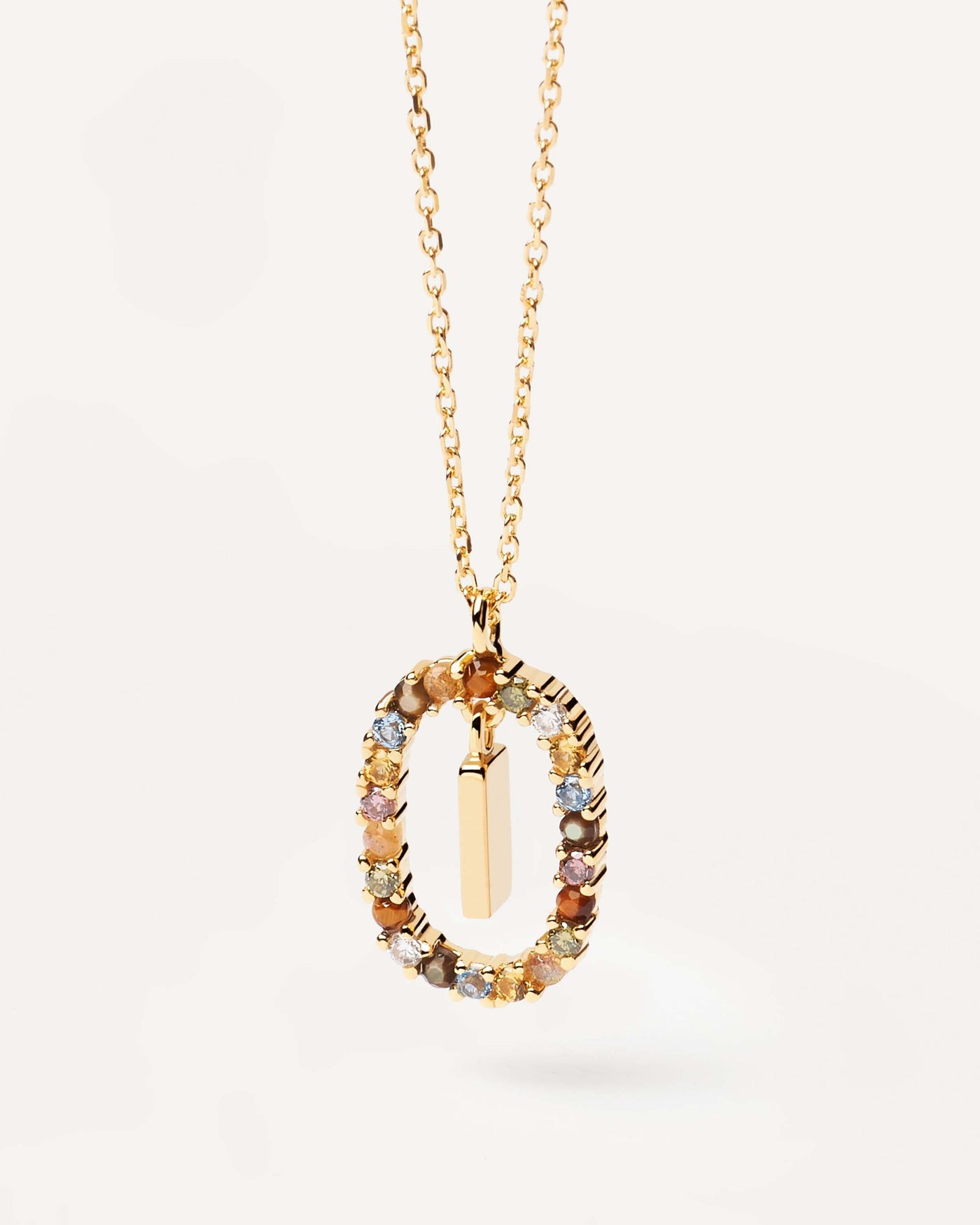 2023 Selection | Letter I necklace. Initial I necklace in gold-plated silver, circled by colorful gemstones. Get the latest arrival from PDPAOLA. Place your order safely and get this Best Seller. Free Shipping.