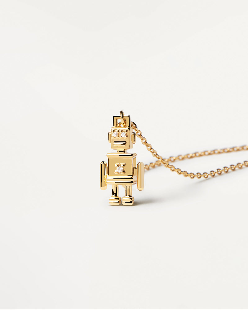 Gold-plated silver necklace with a robot pendant