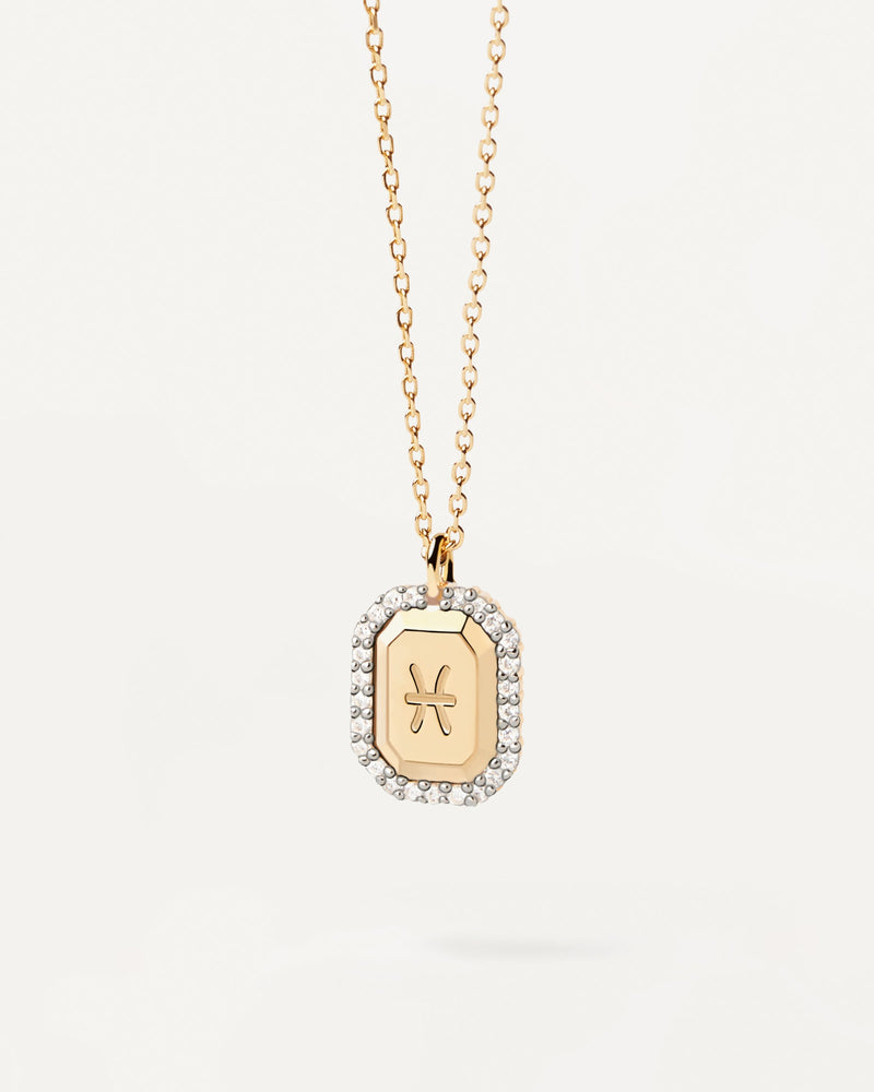 Gold-plated silver Pisces constellation necklace in pendant with white zirconia