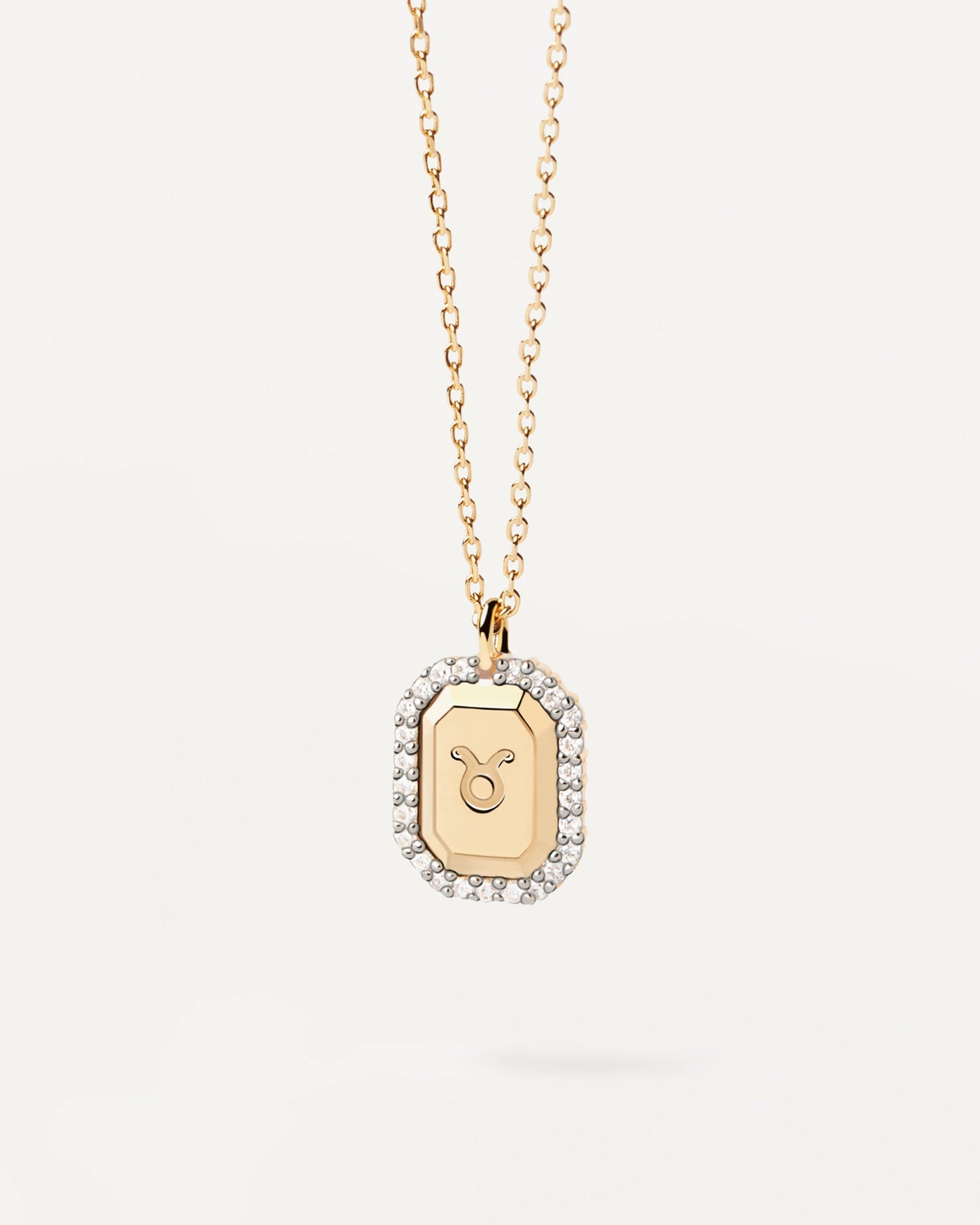 Taurus zodiac sign necklace in gold plated silver with zirconia pen. Taurus Necklace PDPAOLA