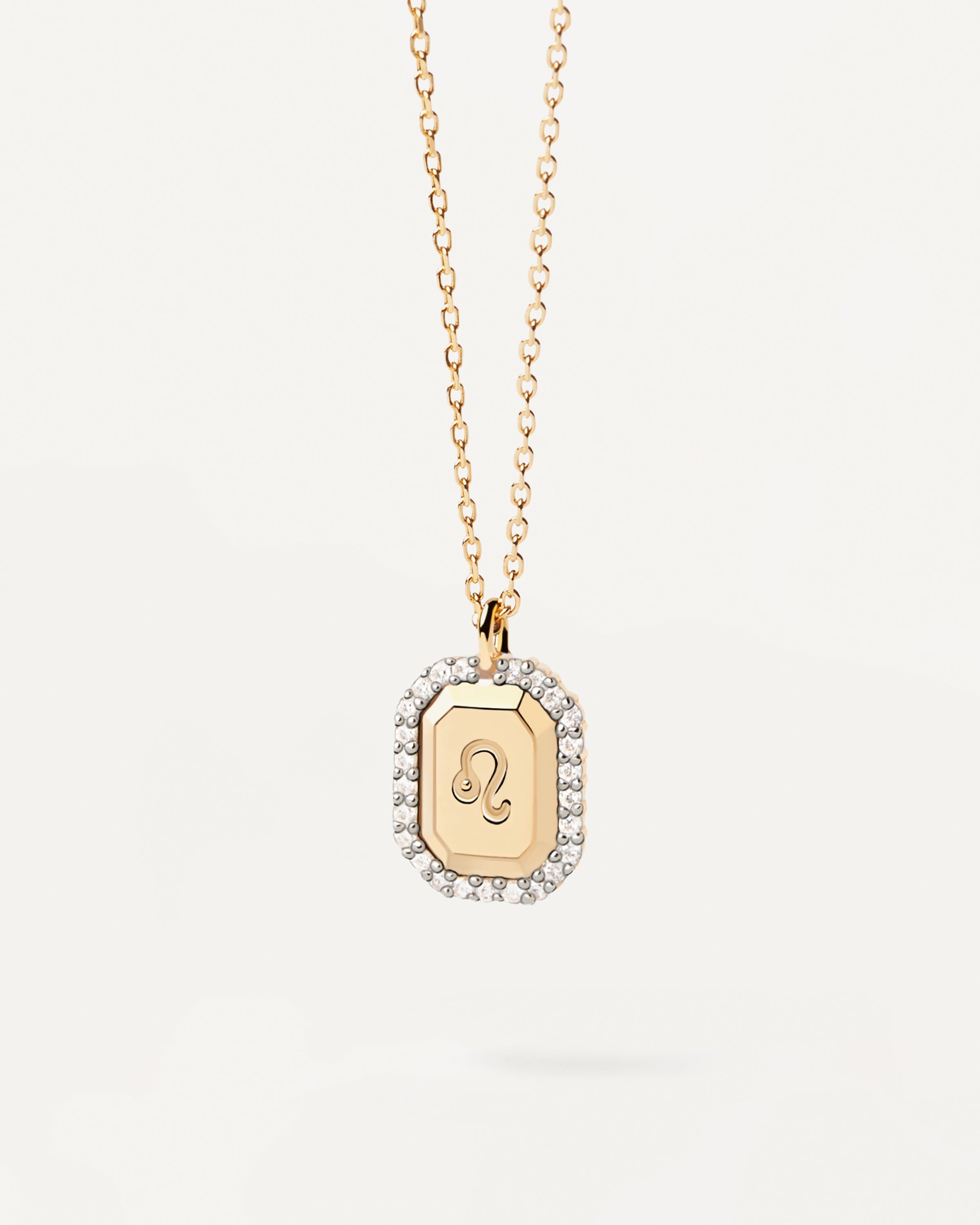Gold plated silver necklace with Leo constellation symbol engraved Leo Necklace PDPAOLA