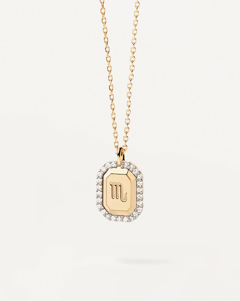 Scorpio zodiac sign in octagonal gold-plated silver pendant with zirconia