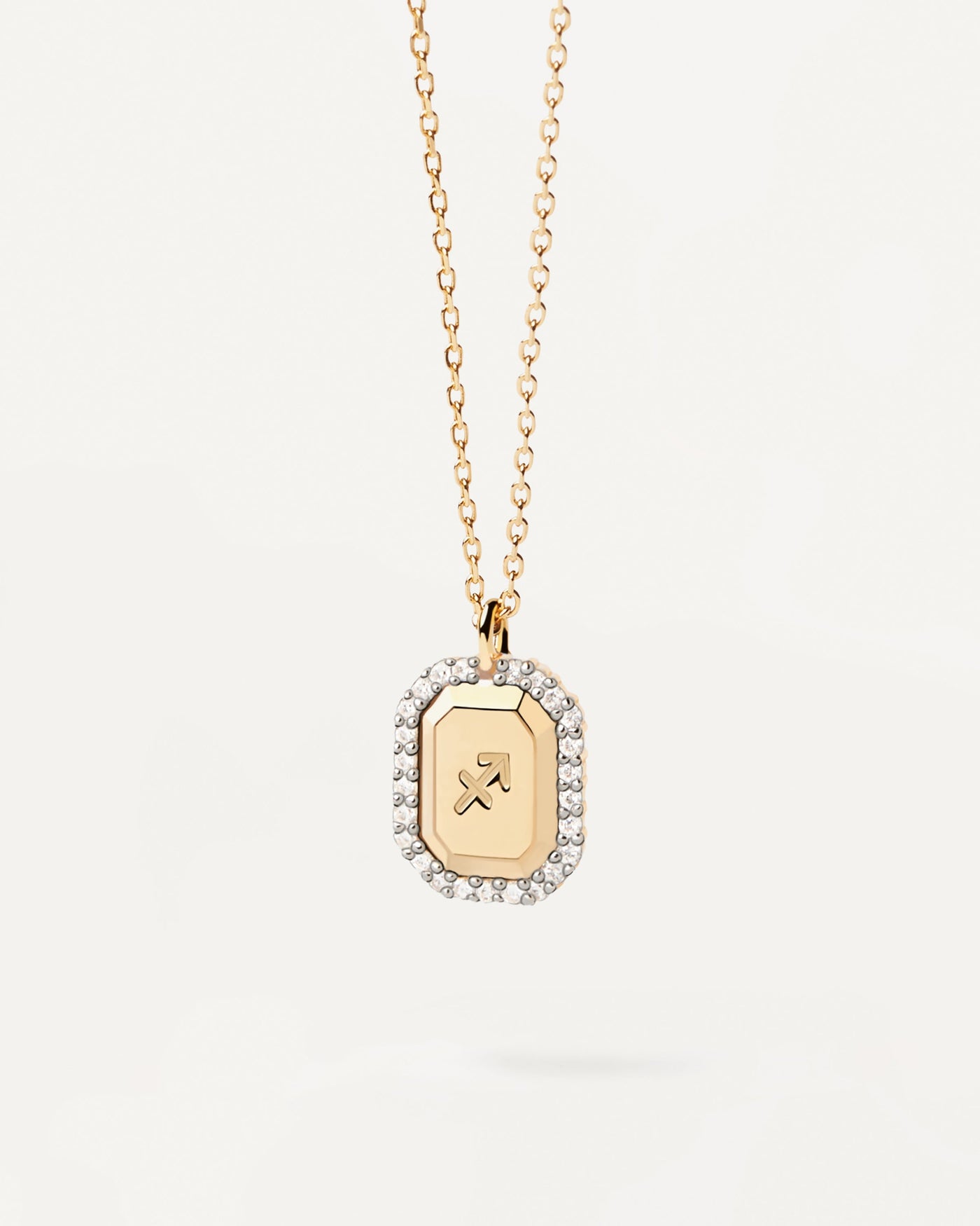 2023 Selection | Sagittarius zodiac sign necklace in gold-plated silver with zirconia pendant. Get the latest arrival from PDPAOLA. Place your order safely and get this Best Seller. Free Shipping.