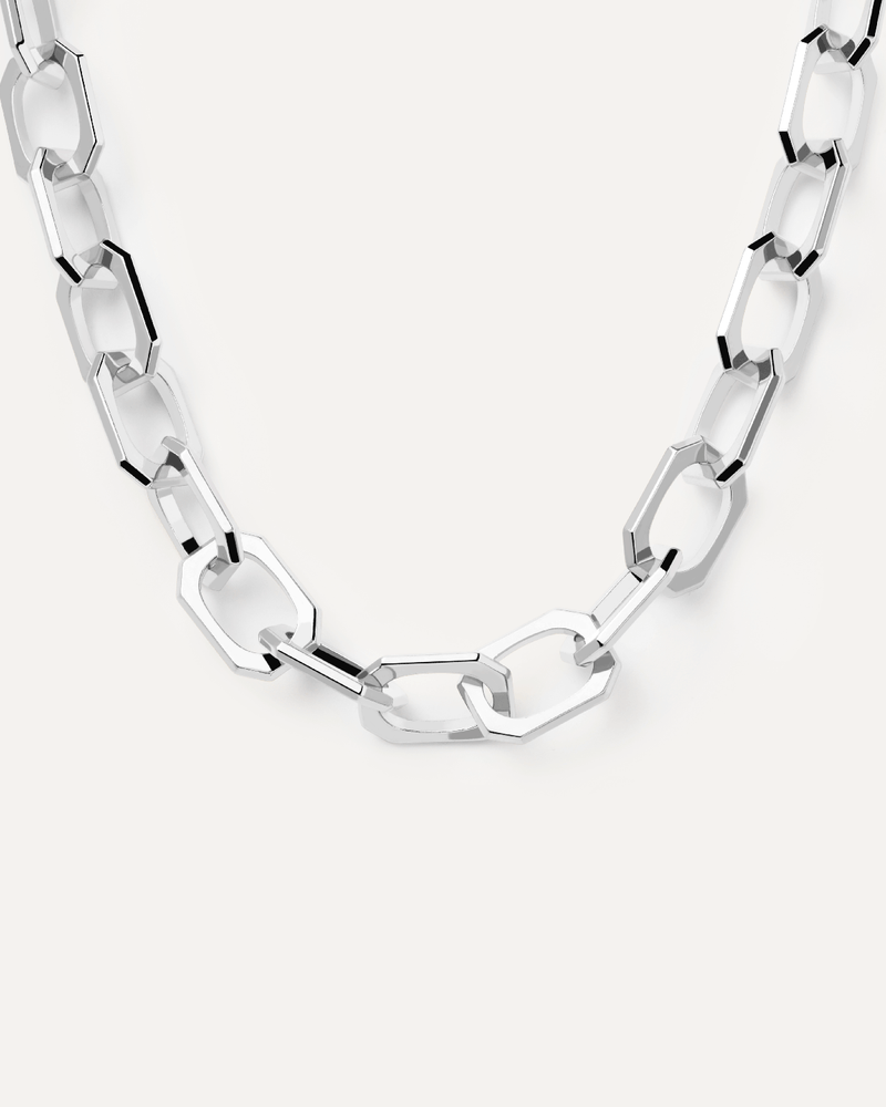 Large Signature Chain Silver Necklace - 
  
    Brass / Rhodium silver plating
  

