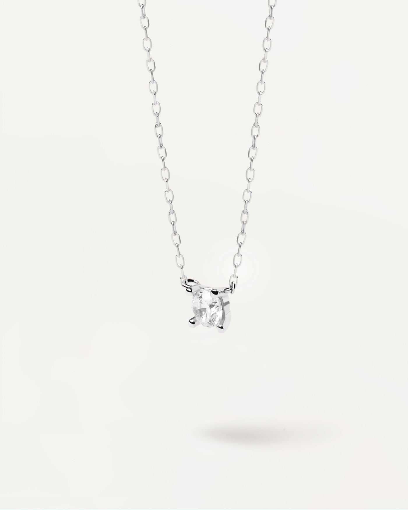 2023 Selection | Diamonds and White Gold Solitaire Mini Necklace. Solid white gold chain necklace with small round solitary diamond of 0.10 carats. Get the latest arrival from PDPAOLA. Place your order safely and get this Best Seller. Free Shipping.