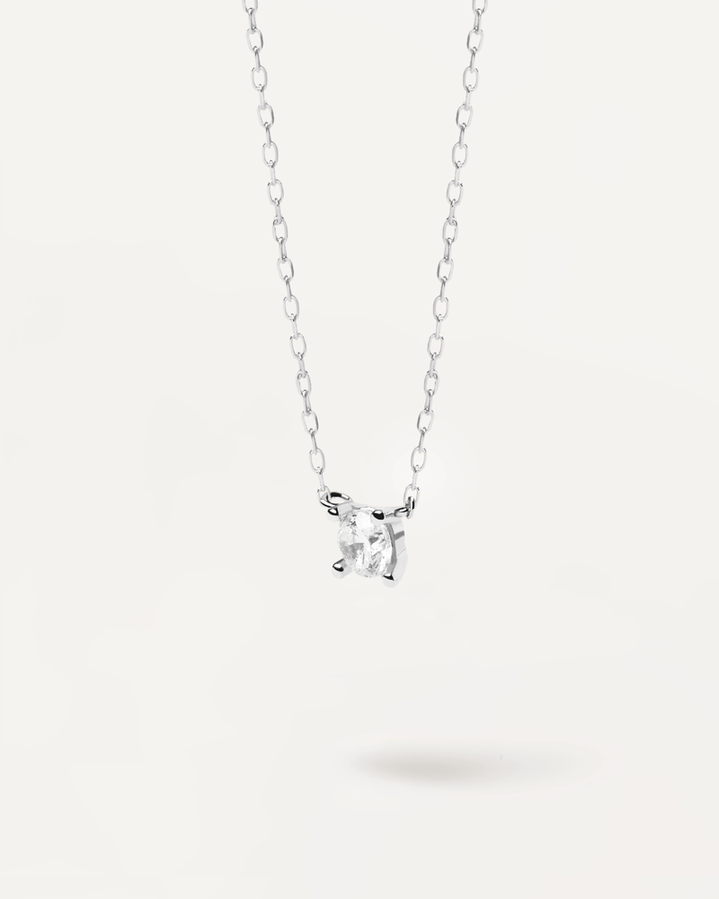 Collier en Diamants et en Or Blanc Solitaire Mini - 
  
    Or blanc 18 carats / Placage Argent Rhodié
  
