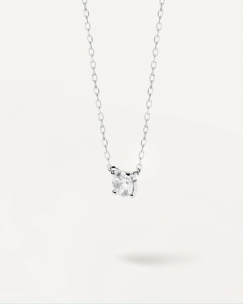 Solid white gold chain necklace with fine round lab-grown diamond of 0.20 carats