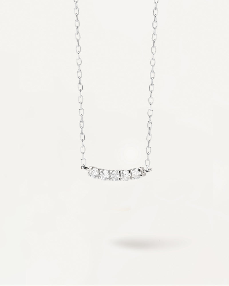 Solid white gold necklace with five lab grown diamonds of fine roun. Diamonds and White Gold Eternity Necklace PDPAOLA