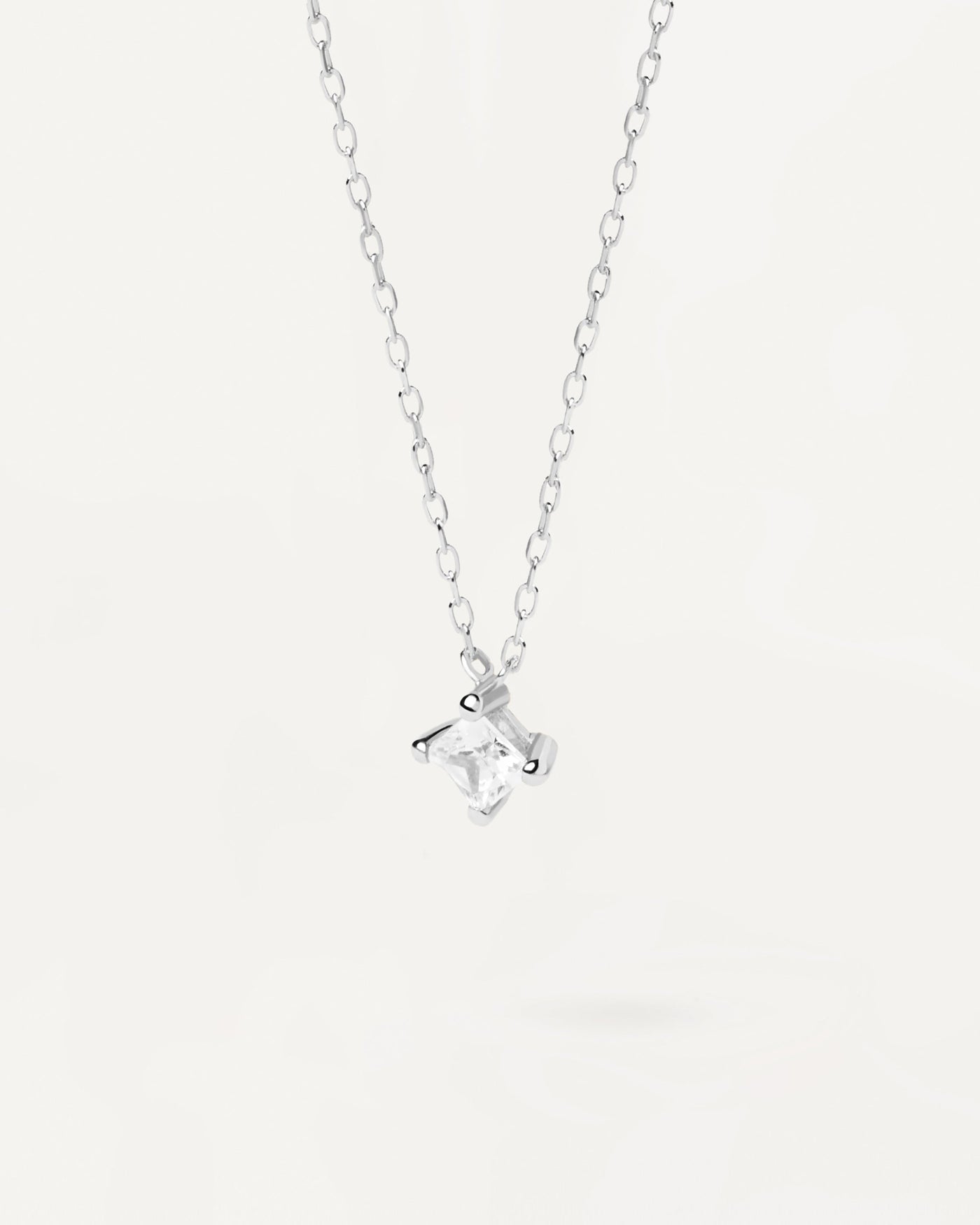 2023 Selection | Diamond And White Gold Solitaire Square Necklace. 18K white gold necklace with squared princess diamond of 0.33 carat. Get the latest arrival from PDPAOLA. Place your order safely and get this Best Seller. Free Shipping.