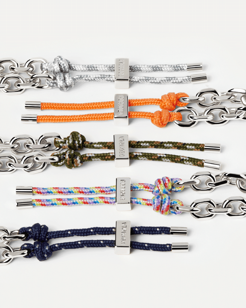 Pulsera Cordón y Cadena Plateada Tangerine Essential - 
  
    Cordón / Baño de rodio en plata
  
