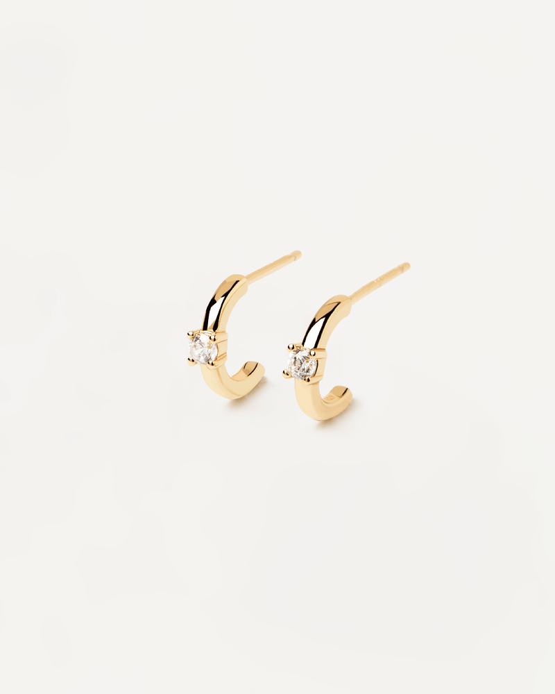 White Solitary Earrings - 
  
    Sterling Silver / 18K Gold plating
  
