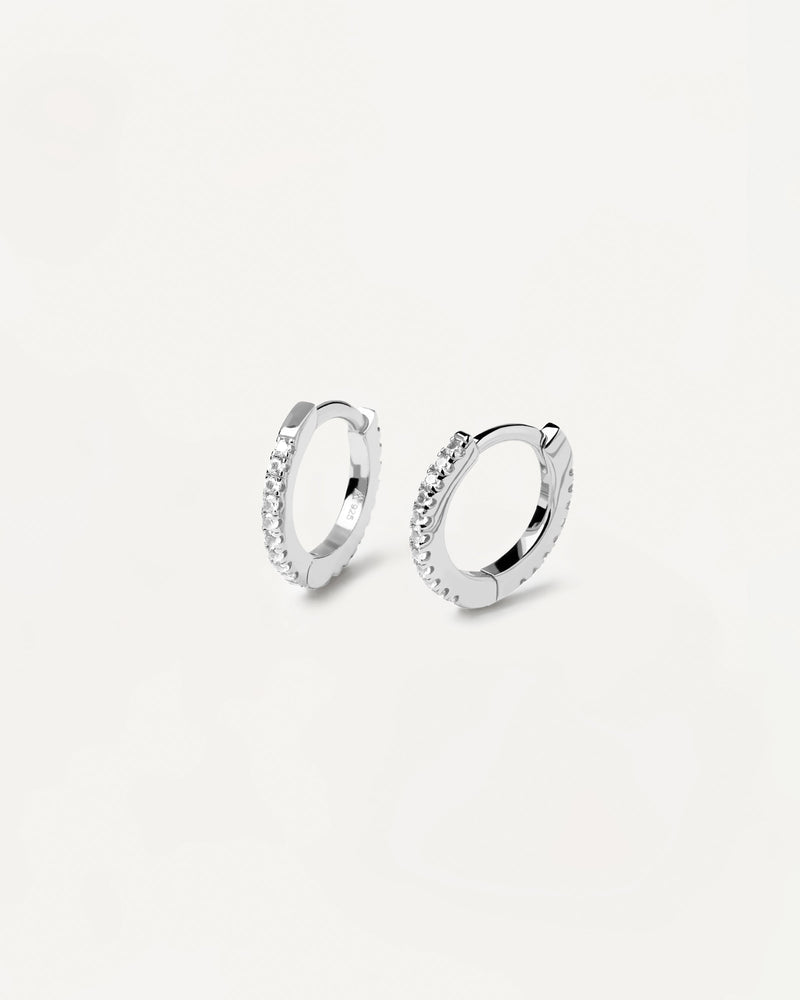 Hoop latch-back earrings in sterling silver set with white zirconia