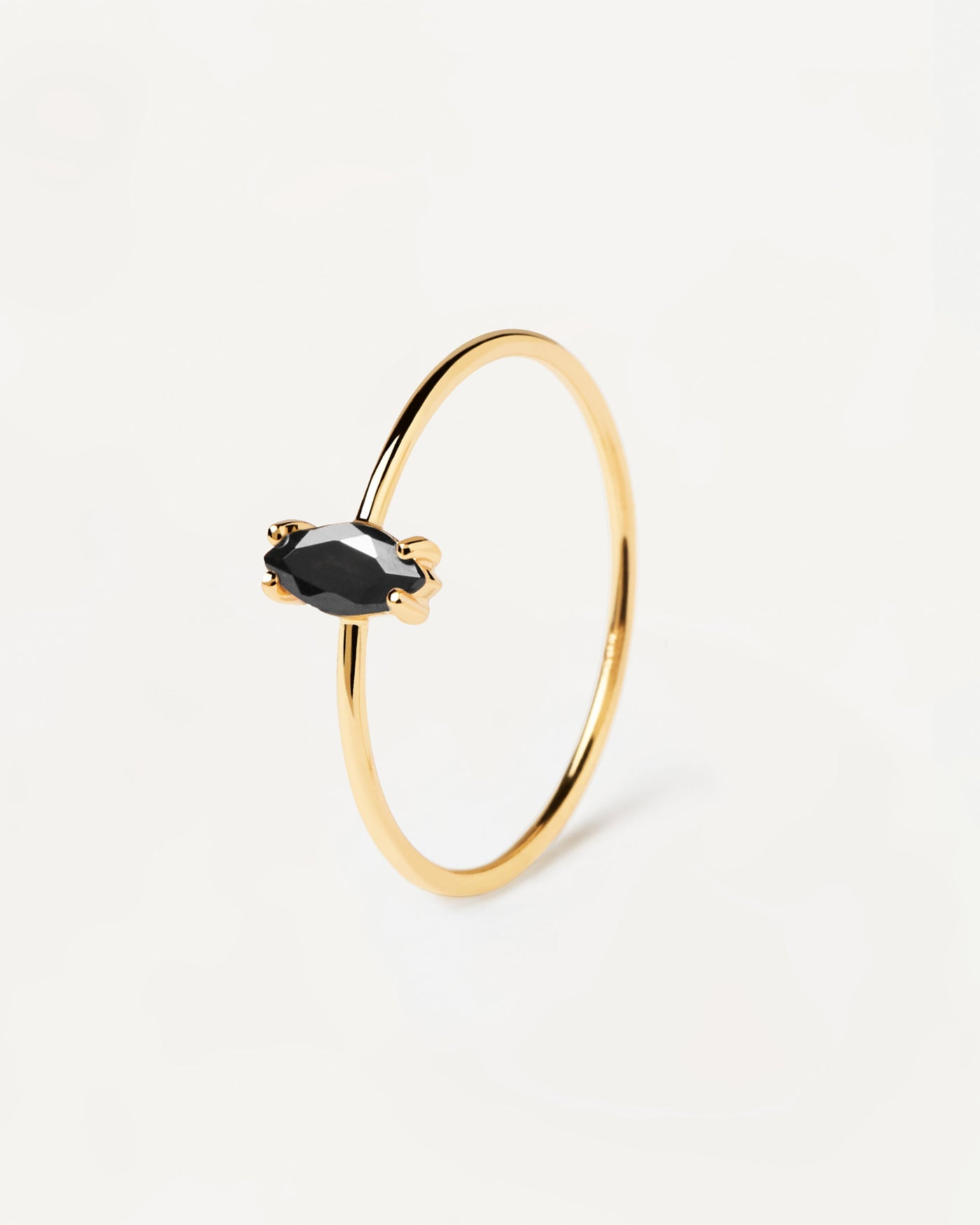 2023 Selection | Black India Ring. Elegant marquise cut black zirconia prong-set on a slim 18k gold plated ring. Get the latest arrival from PDPAOLA. Place your order safely and get this Best Seller. Free Shipping.