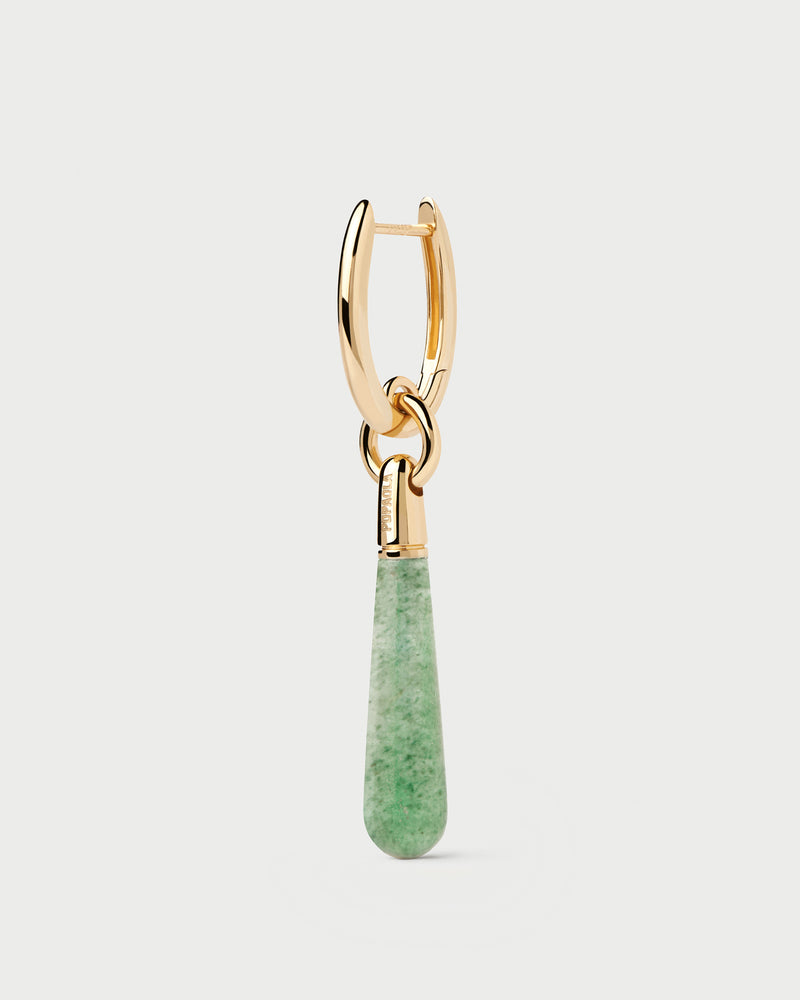 Single hoop with a green gemstone drop pendant