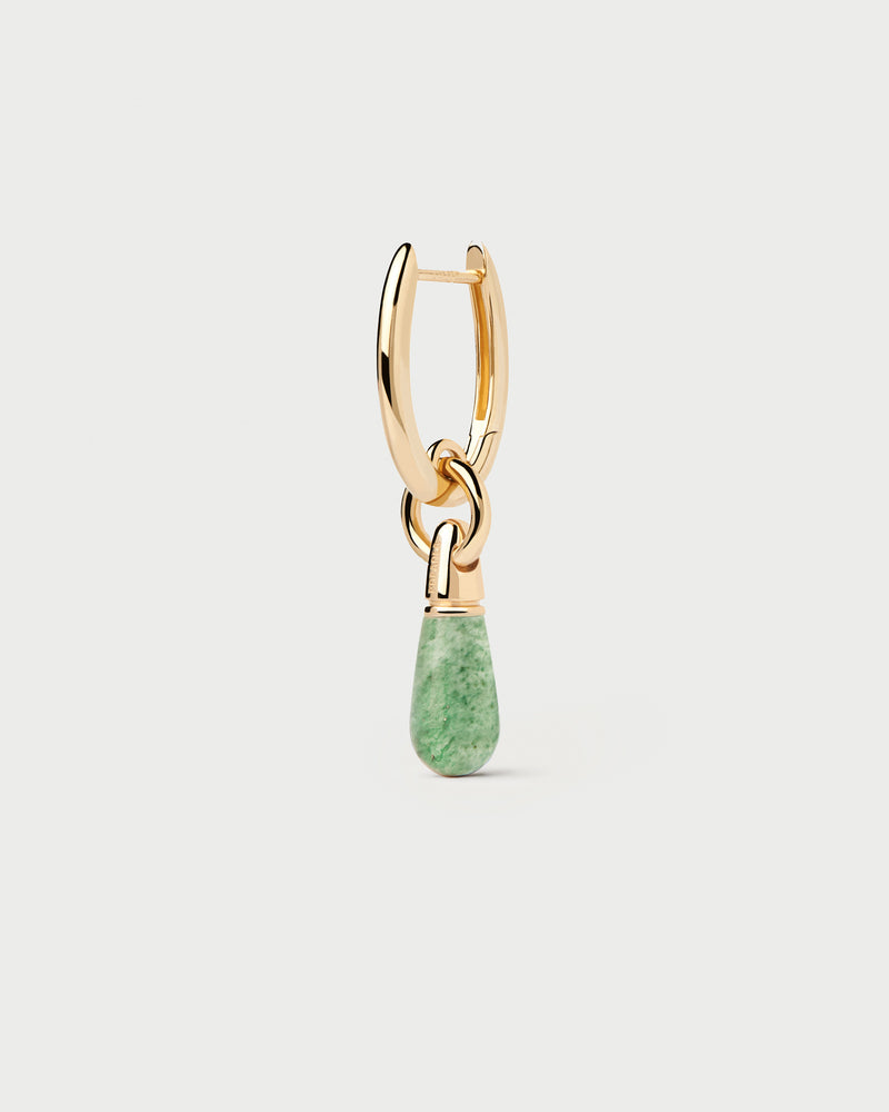 Single hoop with a small green gemstone drop pendant