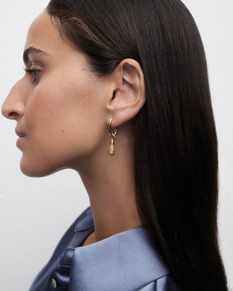Gold-plated single hoop with a small molten texture drop pendant