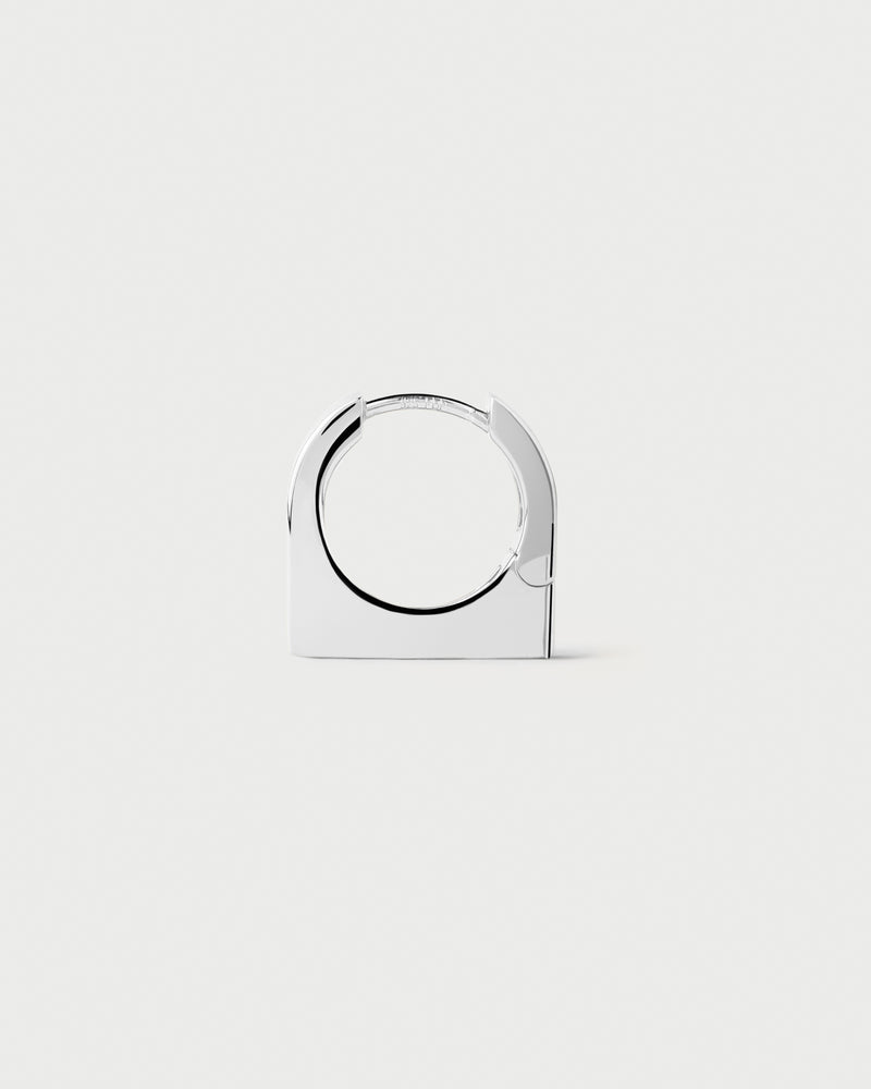 Small silver geometric single hoop with flat square base