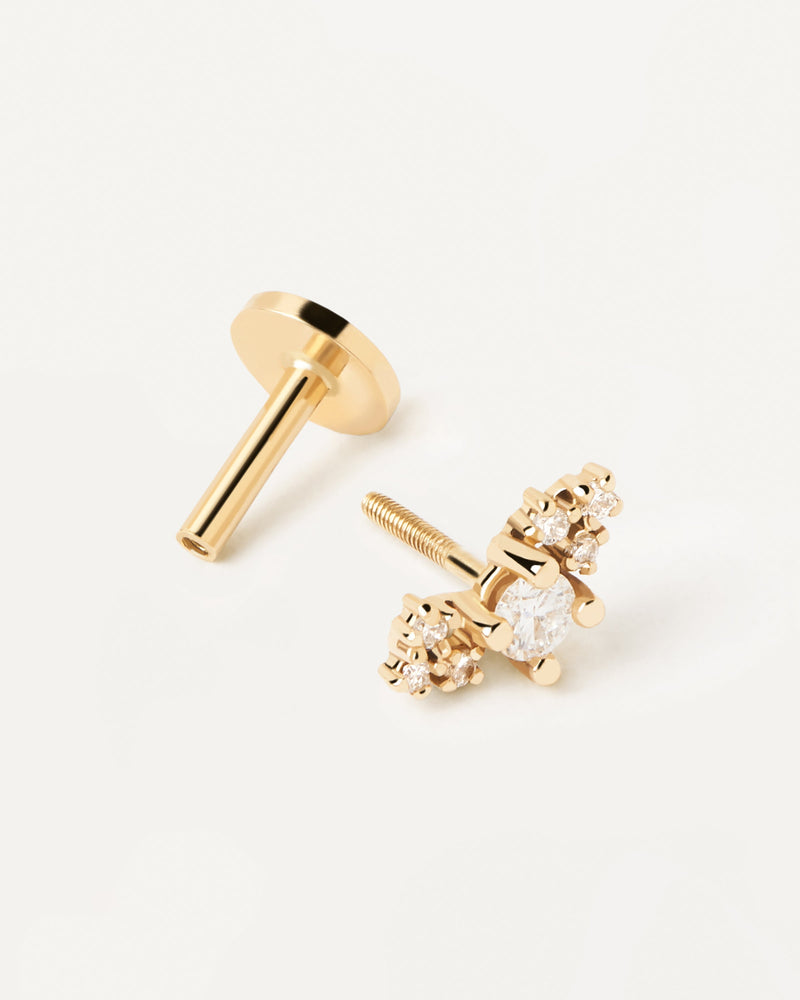 Massives Gelbgold-Ohrpiercing mit hellen laborgewachsenen Diamanten von 0,09 Karat