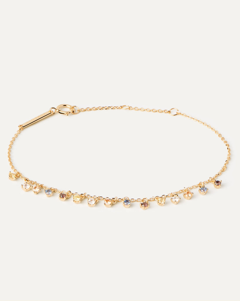 Gold-plated silver bracelet with 15 hanging stones of five differen... | Willow Bracelet | PDPAOLA