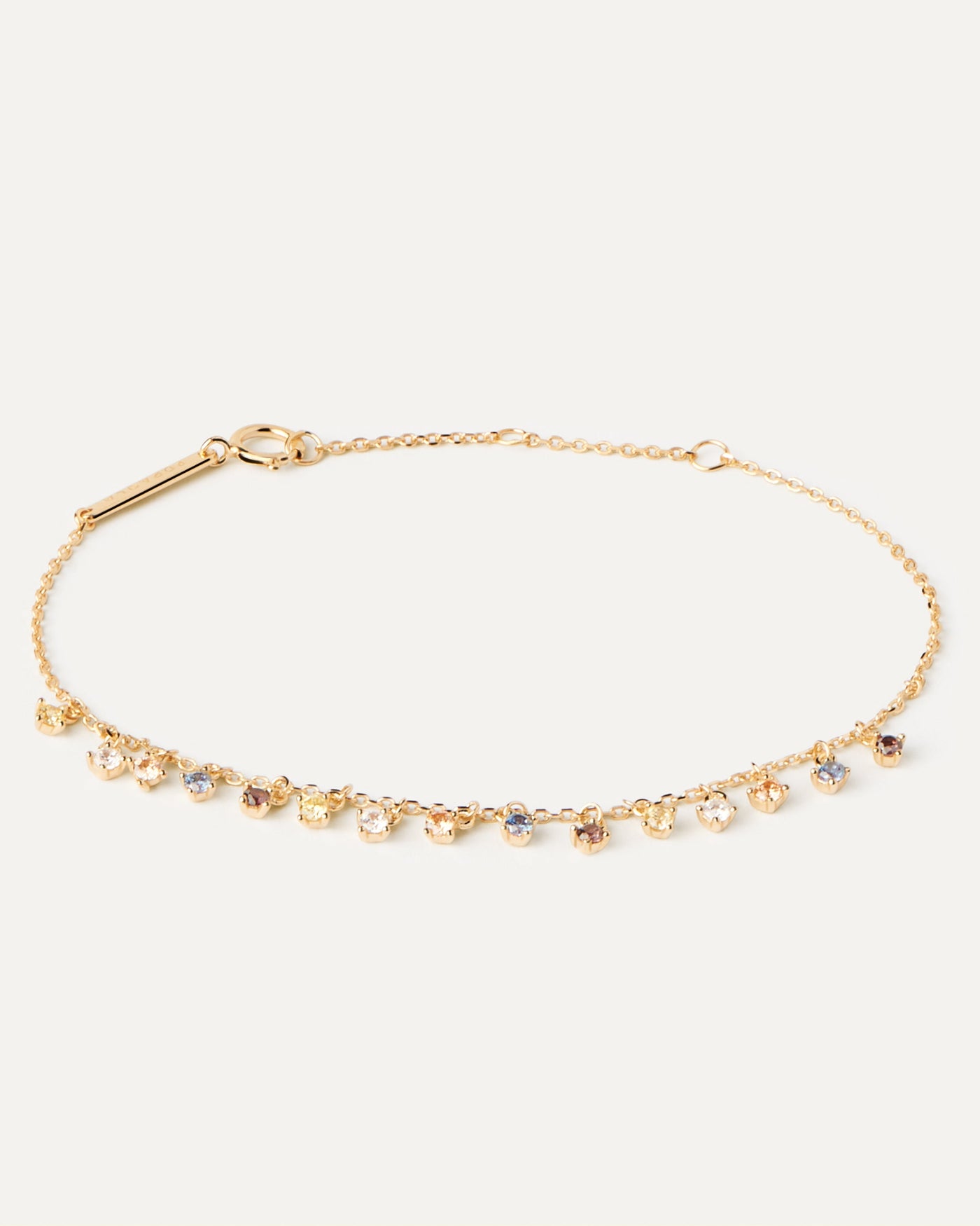 2023 Selection | Willow Bracelet. Gold-plated silver bracelet with 15 hanging stones of five different colors. Get the latest arrival from PDPAOLA. Place your order safely and get this Best Seller. Free Shipping.