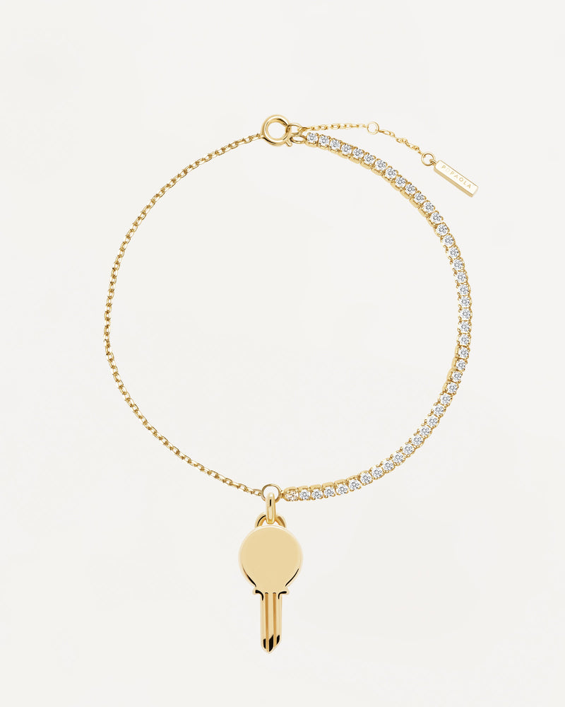 Gold-plated silver bracelet with white zirconia and customizable key pendant
