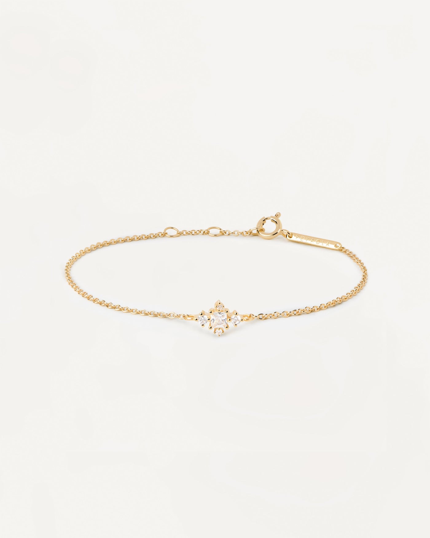 2023 Selection | Laura Bracelet. Dainty gold-plated chain bracelet with white zirconia motiv. Get the latest arrival from PDPAOLA. Place your order safely and get this Best Seller. Free Shipping.