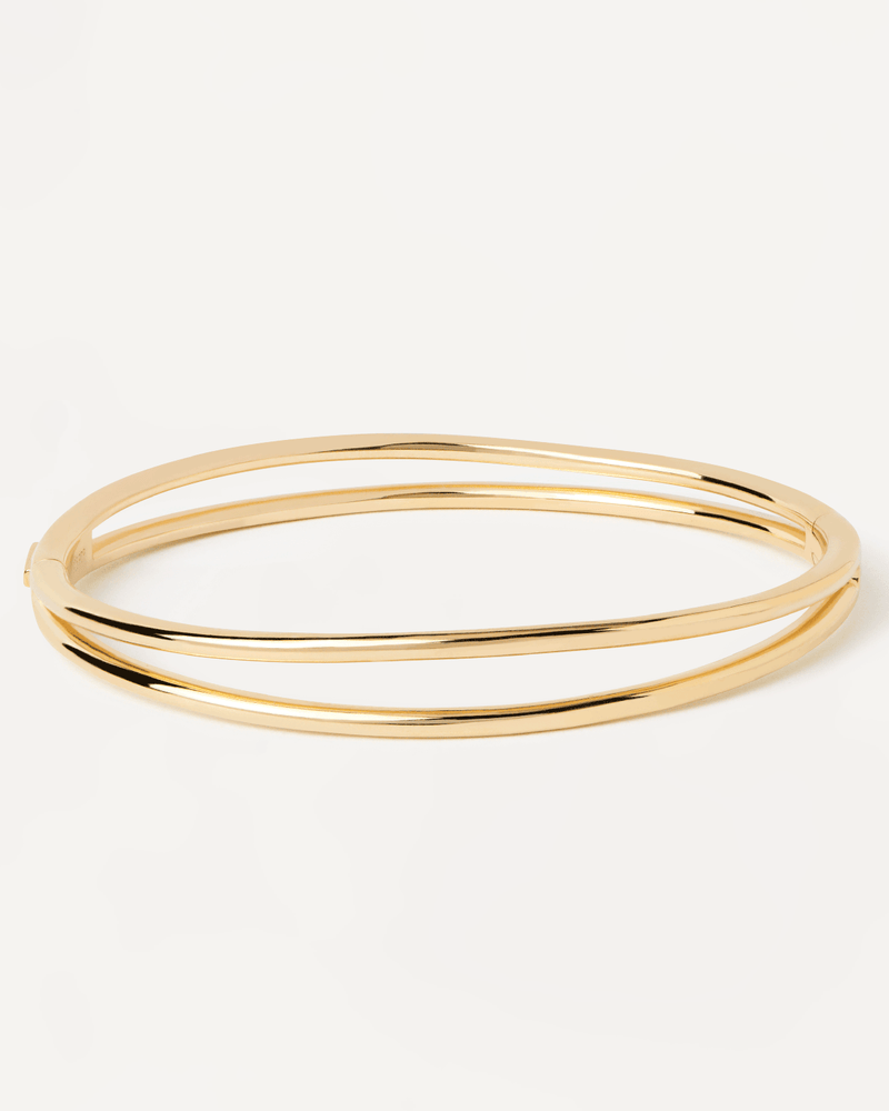 Bracciale rigido in argento placcato oro con due fasce