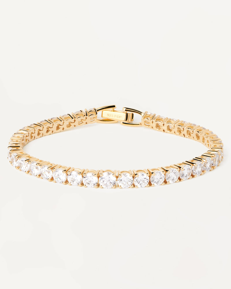 Bracciale a catena argento placcato oro maglia tennis e zirconi bianchi