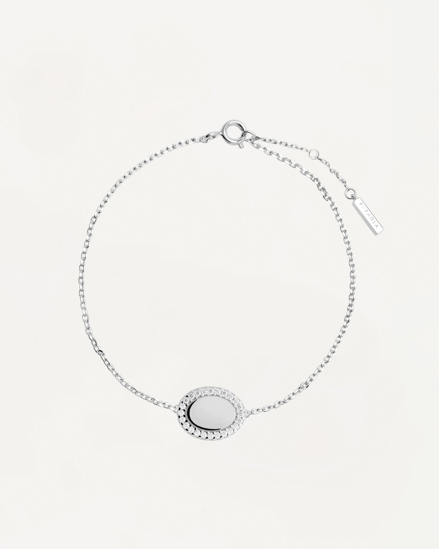 2023 Selection | Mademoiselle Silver Bracelet. 925 silver bracelet with engravable pendant circled by white zirconia. Get the latest arrival from PDPAOLA. Place your order safely and get this Best Seller. Free Shipping.