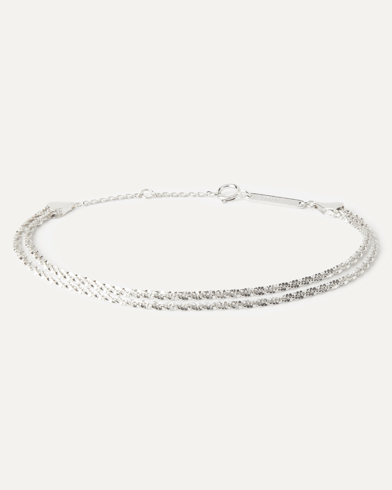 Dainty sparkle double silver chain bracelet with a subtle twisted design